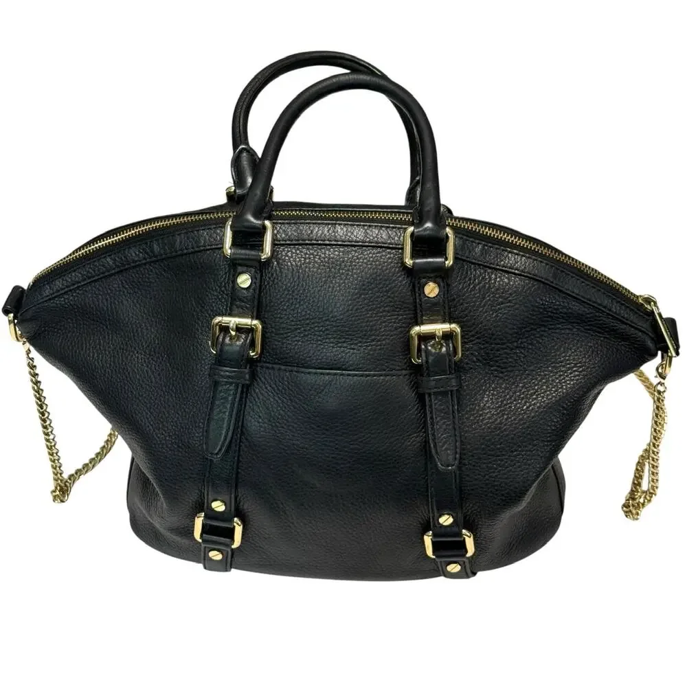 Michael Kors Bedford Medium Bowling Satchel in Black - Pebbled Leather